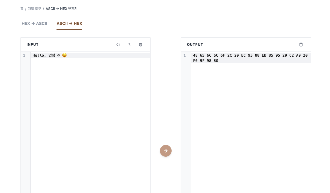 ASCII to HEX 변환기 사용법