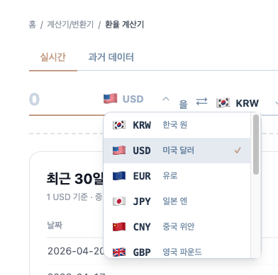 환율 계산기 사용법 1