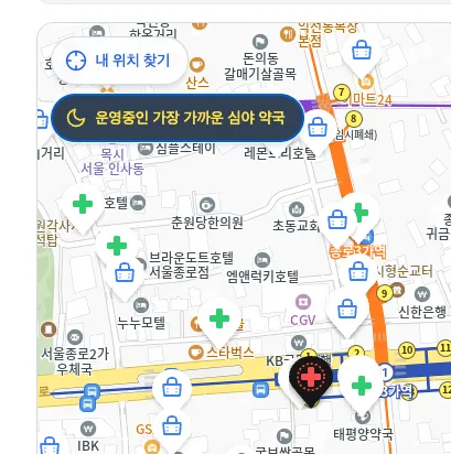 서울 약국 및 심야약국 찾기 지도 사용법2
