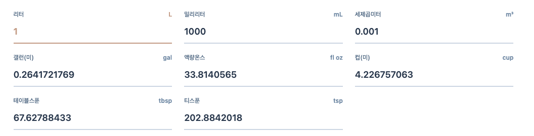 부피 변환기 사용법