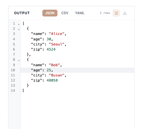 엑셀(XLSX) to JSON 변환기 사용법