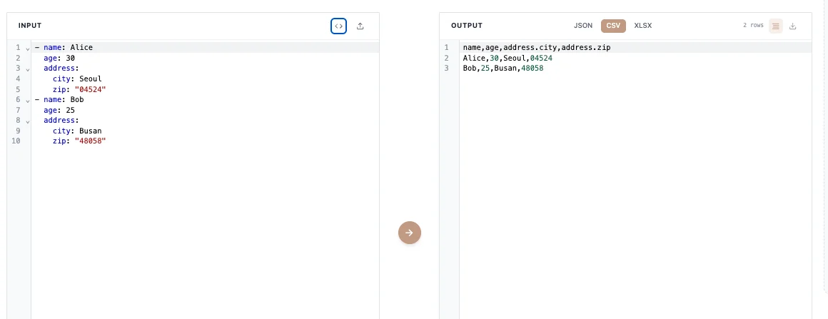 csv yaml 변환기 사용